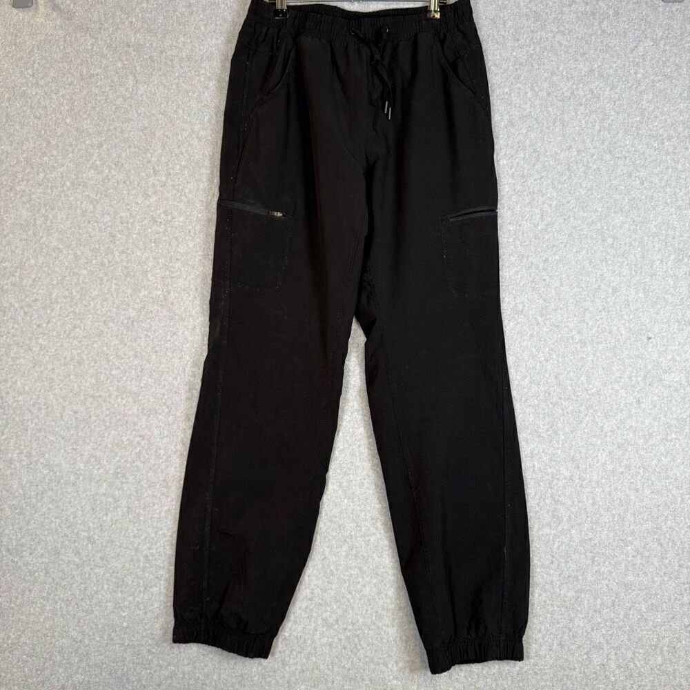 Eddie Bauer Womens 6 Cargo Jogger Pants Black Drawstring Waist Fleece Lined